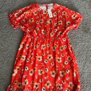 Orange Floral Midi Dress - NWT